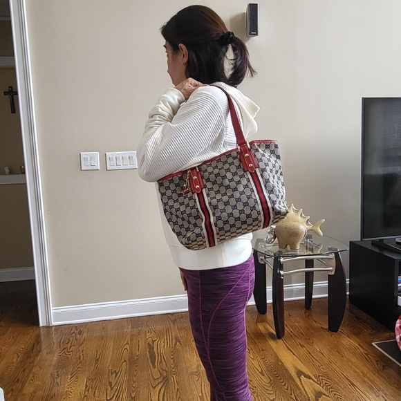 Gucci GG Canvas Jolicoeur Tote Bag Red Blue Sherry Line w/COA..*RARE* - Picture 17 of 17